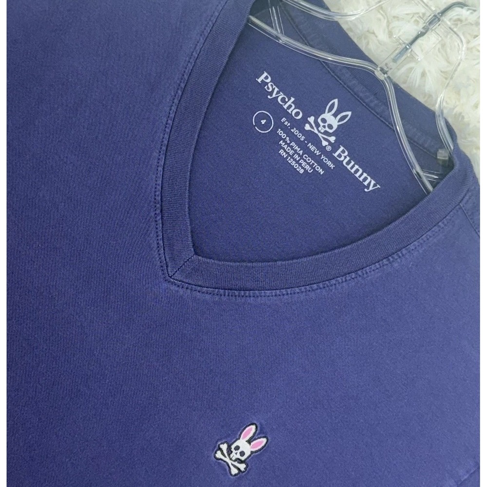 Psycho Bunny T-Shirt Mens Size FR 4 Navy Blue V-Neck 100% Pima Cotton Tee